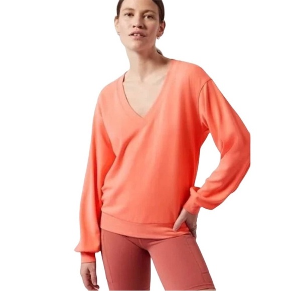 Athleta Willow V-Neck Sweatshirt 798713 Sz XS Sunset Glow Orange Peach Preppy - Picture 12 of 12